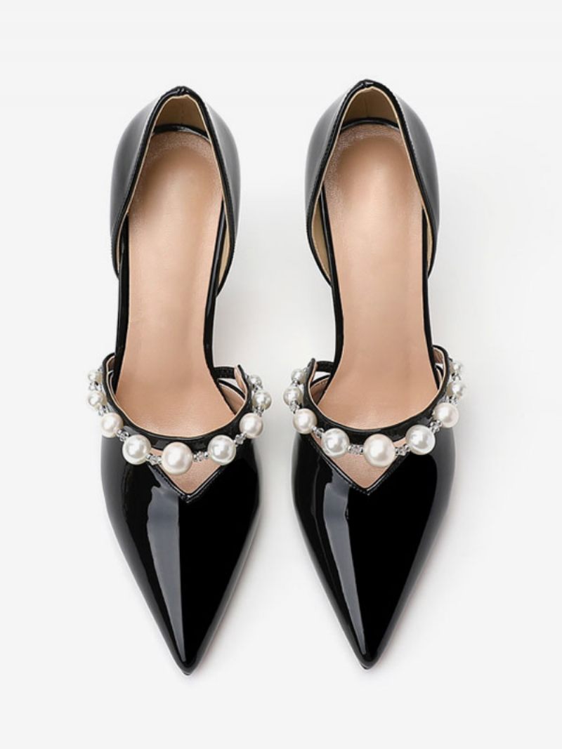 Chaussures Mariée Nues À Talons Hauts Avec Perles Et Aiguilles Pour Femmes - Noir