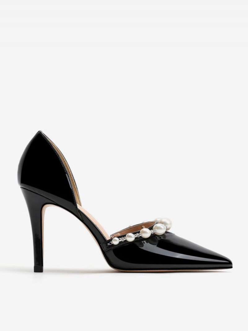 Chaussures Mariée Nues À Talons Hauts Avec Perles Et Aiguilles Pour Femmes - Noir