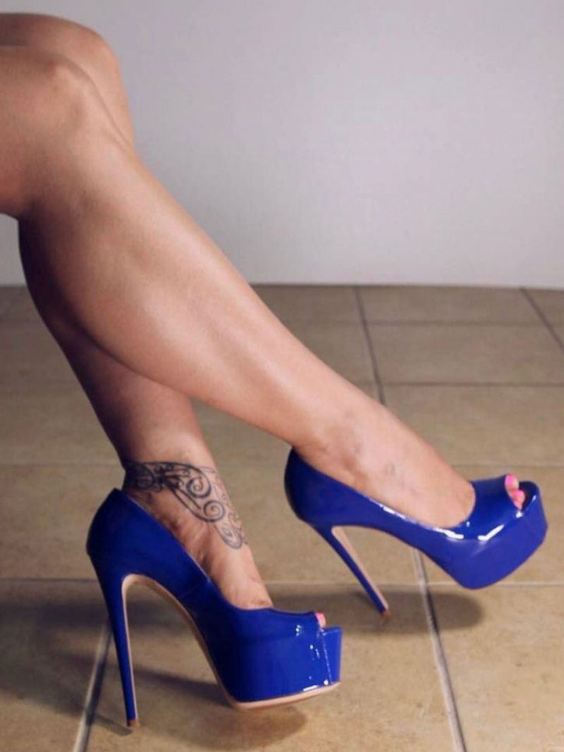 Chaussures Sexy Bleues Plateforme Peep Toe Talons Aiguilles Femmes Hauts