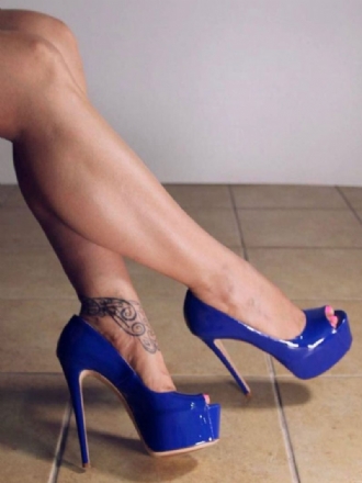 Chaussures Sexy Bleues Plateforme Peep Toe Talons Aiguilles Femmes Hauts