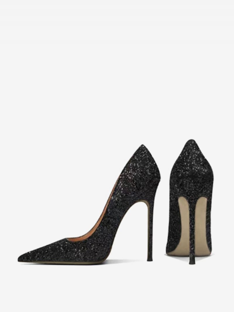 Chaussures Soirée À Talons Hauts Pour Femmes Bal Noires Bout Pointu Et Paillettes