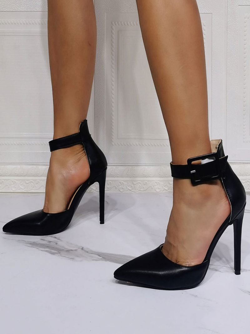 Chaussures Soirée À Talons Hauts Pour Femmes Bout Pointu Noir Talon Aiguille Supérieures Pu - Noir