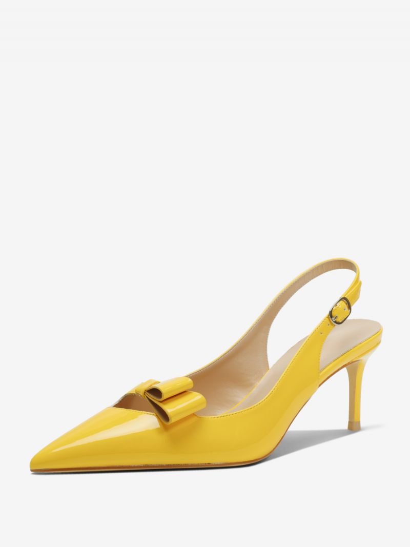 Chaussures À Talons Slingback Noires Pour Femmes Habillées Bout Pointu Avec Nœud - Jaune