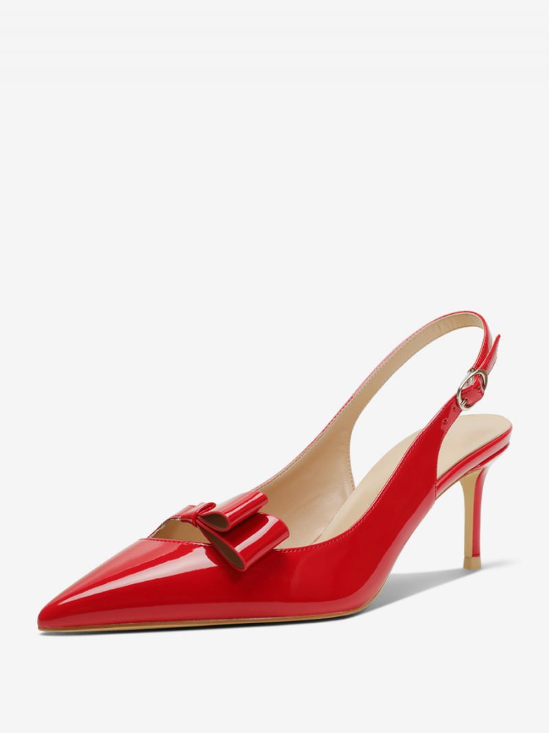 Chaussures À Talons Slingback Noires Pour Femmes Habillées Bout Pointu Avec Nœud - Rouge