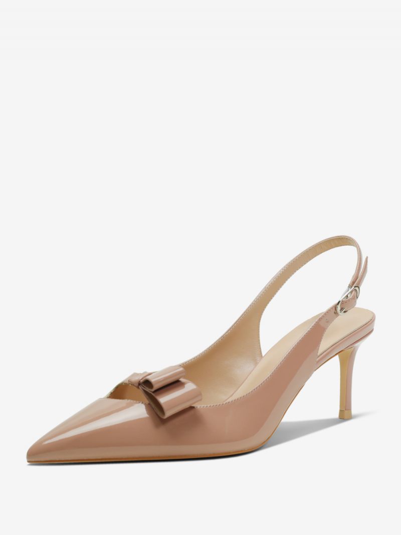 Chaussures À Talons Slingback Noires Pour Femmes Habillées Bout Pointu Avec Nœud - Camel