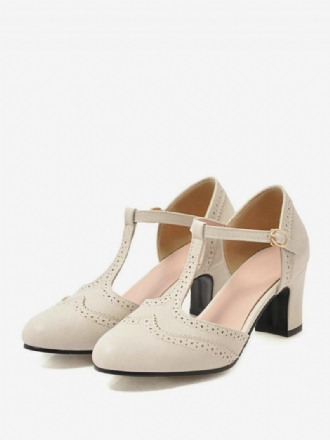 Chaussures Vintage Blanches Pour Femmes Escarpins À Sangle T Chunky Heek