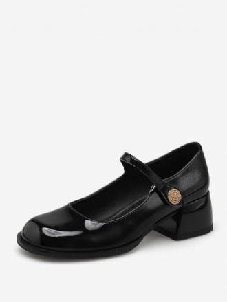 Chaussures Vintage Pour Femmes Cuir Verni Noir À Bout Rond