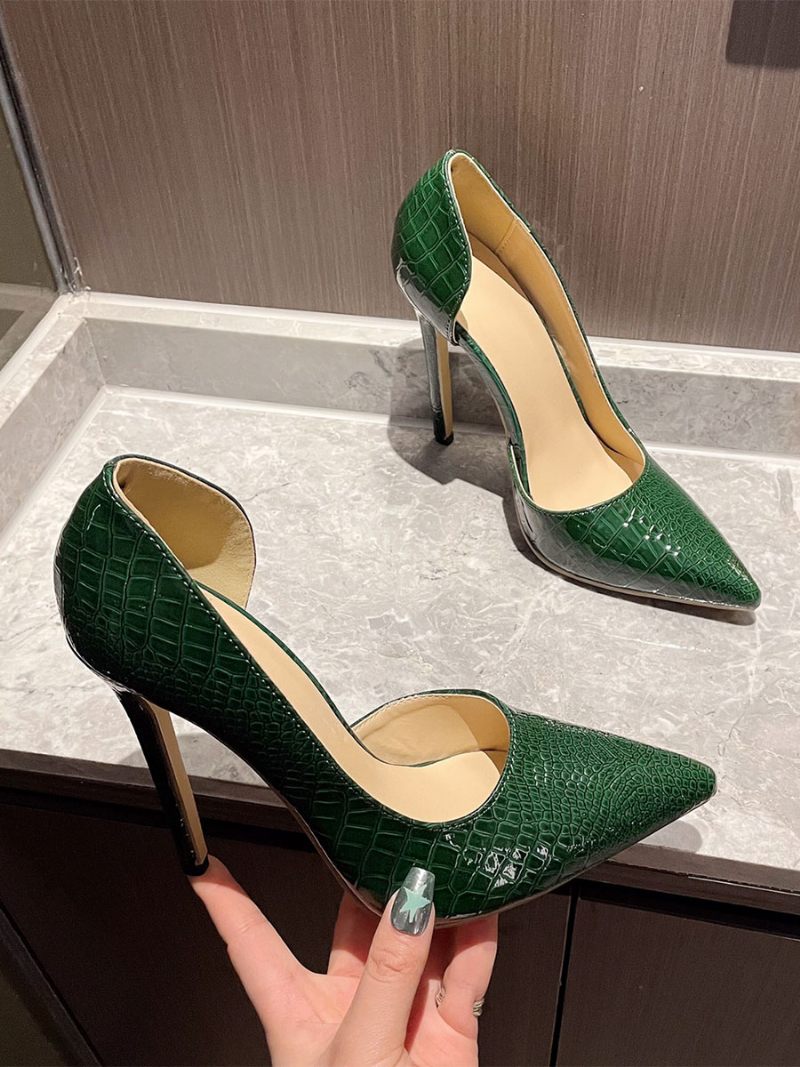 Escarpins Bas À Talons Hauts Et Bout Pointu Motif Serpent Pour Femmes - Vert