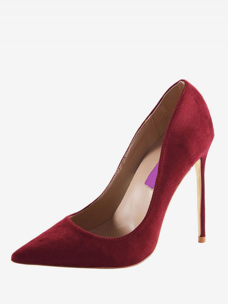 Escarpins Basiques À Bout Pointu Daim Bordeaux Pour Femmes Chaussures Habillées Talons Aiguilles