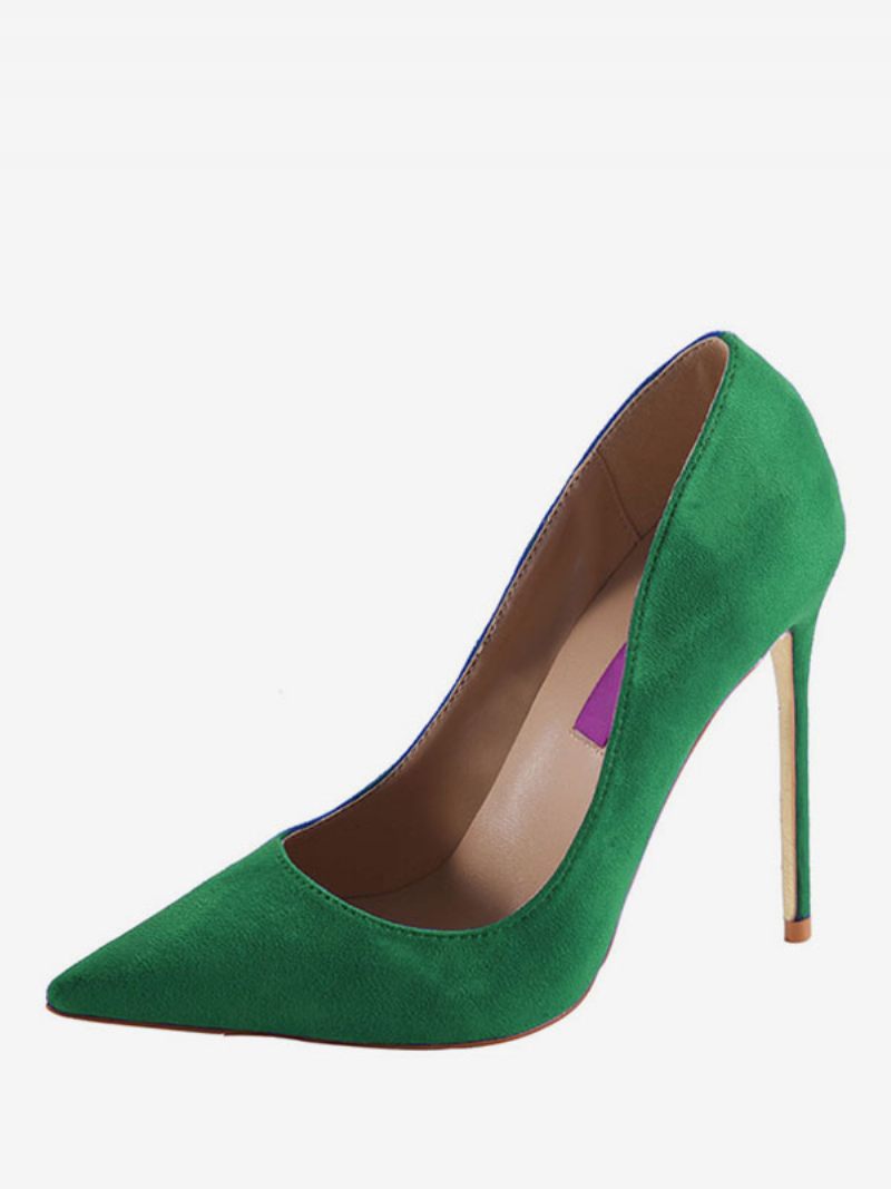 Escarpins Basiques À Bout Pointu Daim Bordeaux Pour Femmes Chaussures Habillées Talons Aiguilles - Vert