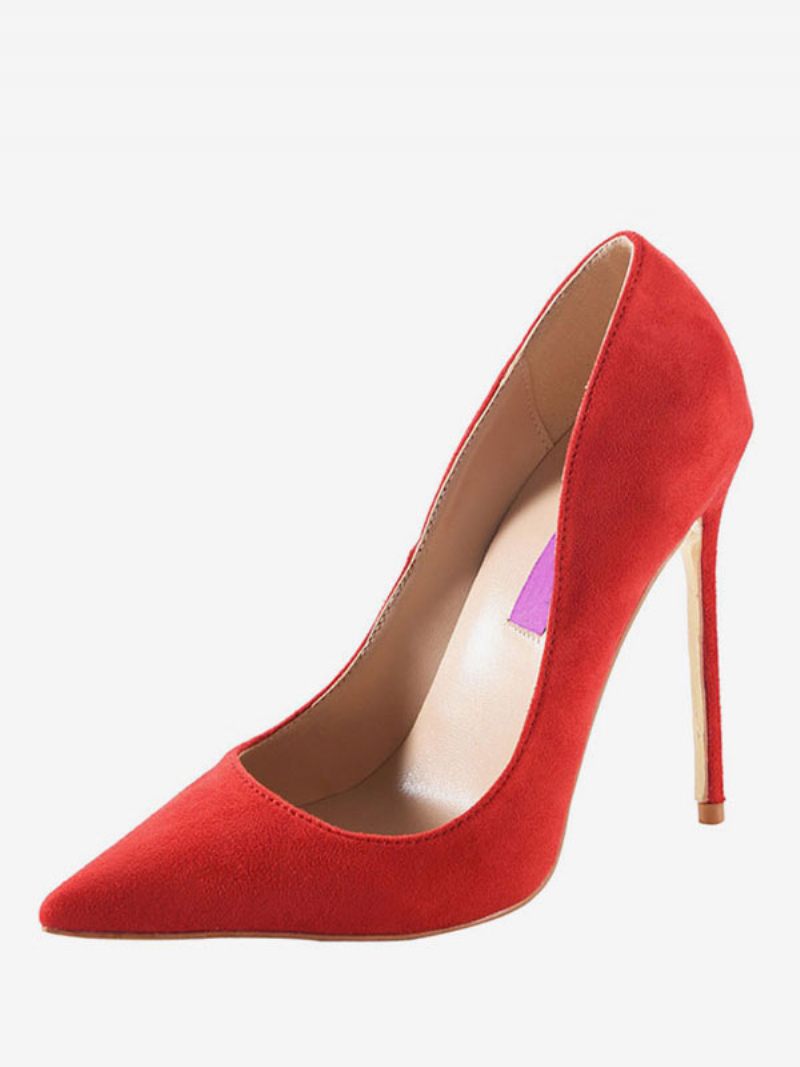 Escarpins Basiques À Bout Pointu Daim Bordeaux Pour Femmes Chaussures Habillées Talons Aiguilles - Rouge