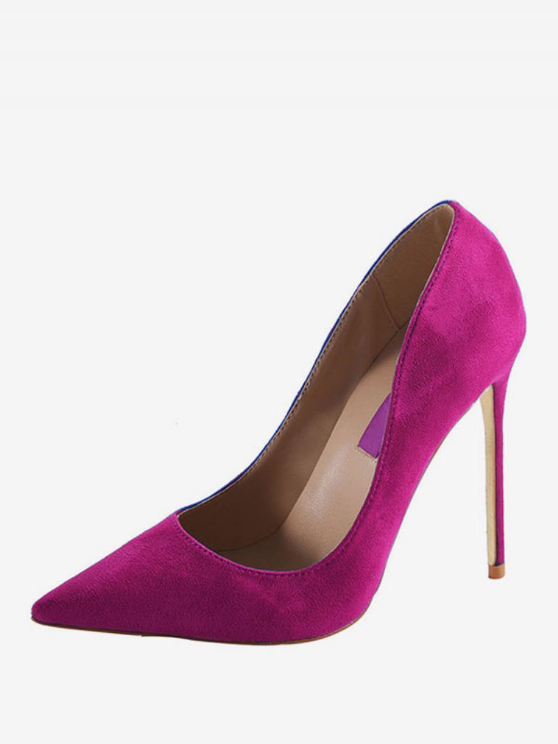 Escarpins Basiques À Bout Pointu Daim Bordeaux Pour Femmes Chaussures Habillées Talons Aiguilles - Rose