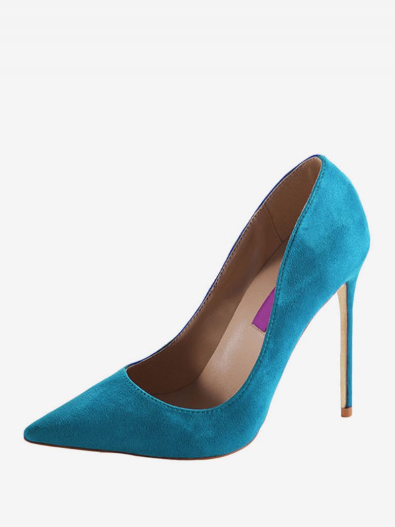 Escarpins Basiques À Bout Pointu Daim Bordeaux Pour Femmes Chaussures Habillées Talons Aiguilles - Bleu Ciel