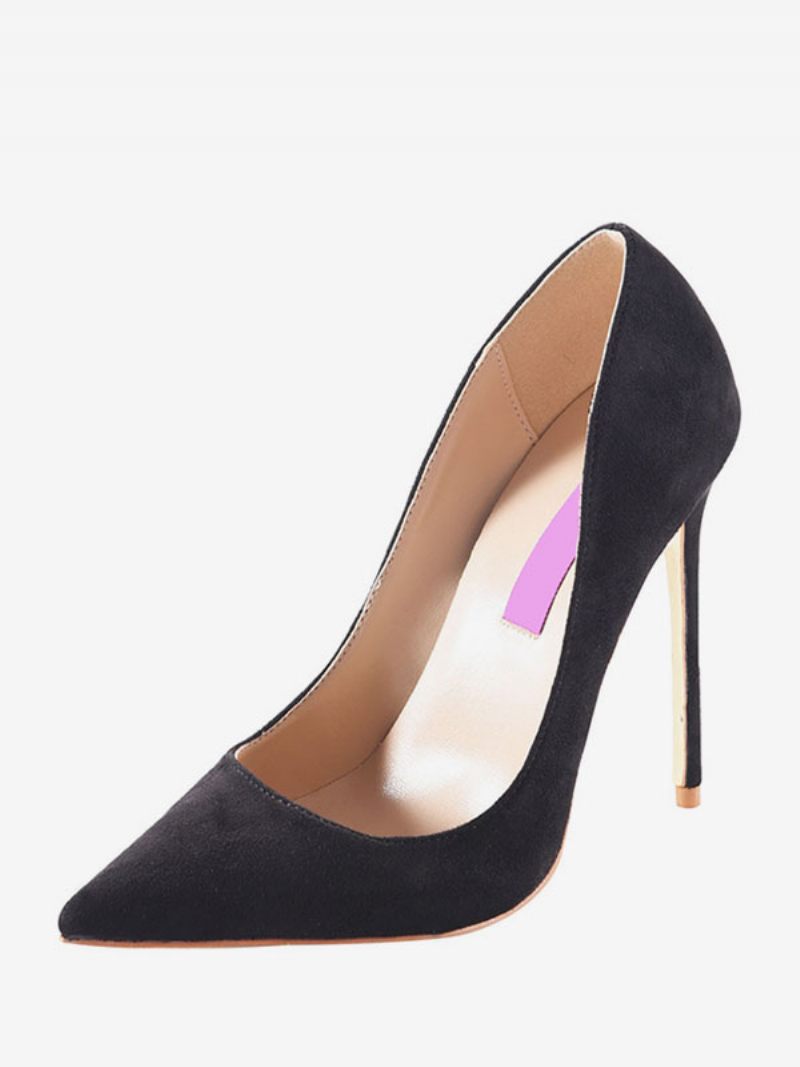 Escarpins Basiques À Bout Pointu Daim Bordeaux Pour Femmes Chaussures Habillées Talons Aiguilles - Noir