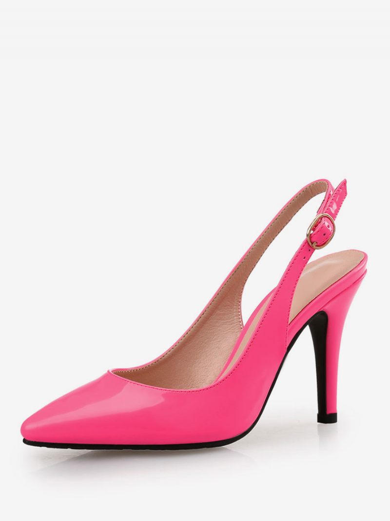 Escarpins À Bride Arrière Bordeaux Pour Femmes Talons Aiguilles Cuir Verni - Fuchsia