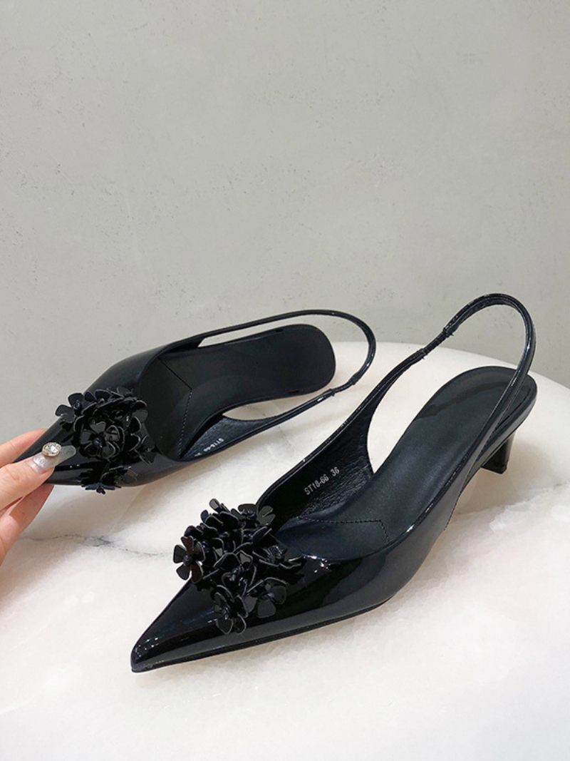 Escarpins Cuir Pu À Talons Mi-bas Pour Femmes - Noir