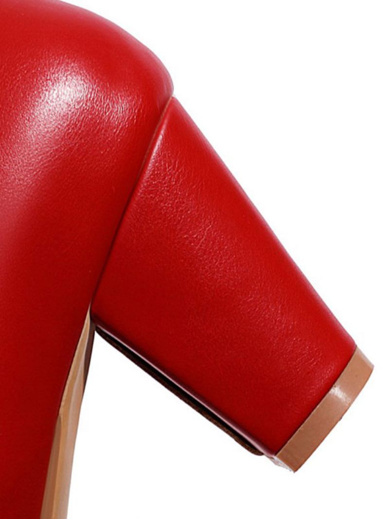 Escarpins Élégants Cuir Pu À Lacets Et Talons Mi-bas Pour Femmes Bout Rond Rouge Chaussures Vintage - Rouge