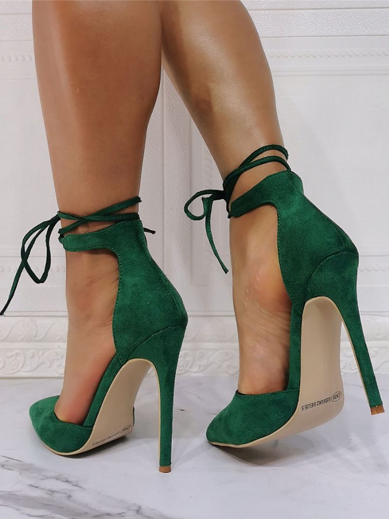 Escarpins Femme Bout Pointu Talon Aiguille Chic Vert Bride À La Cheville Talons - Vert