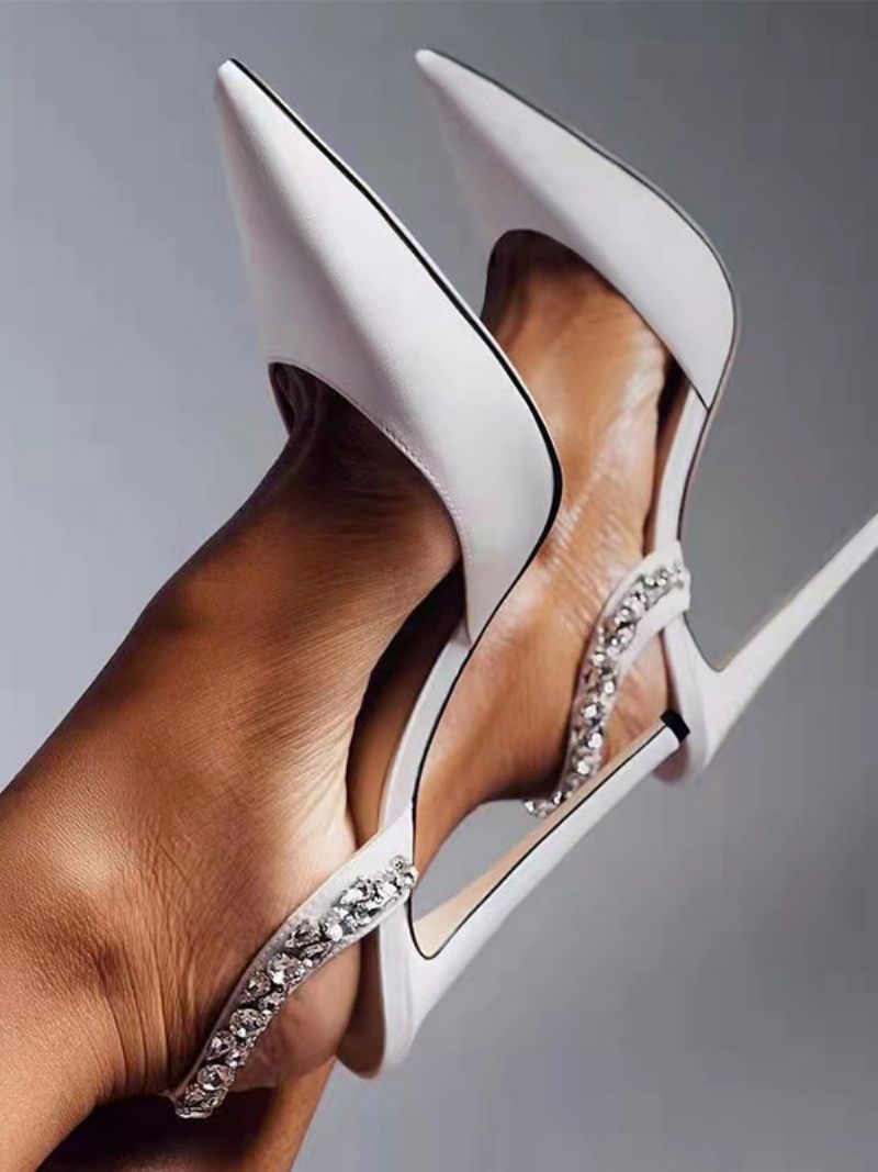 Escarpins Fête Noirs À Talons Hauts Et Bout Pointu Avec Strass Pour Femmes - Blanc