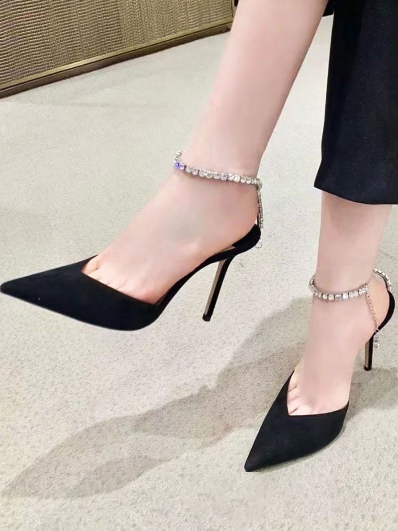 Escarpins Mariée À Talons Et Bride Cheville Pour Femmes Satin - Noir