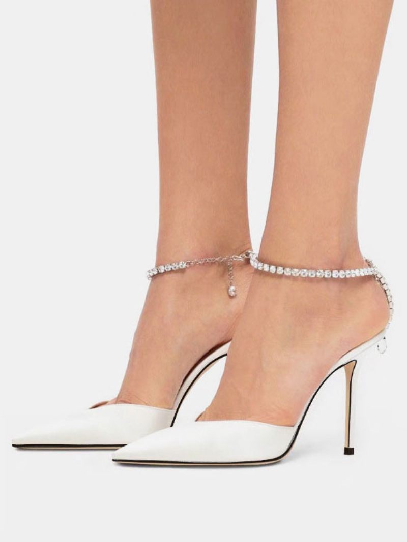 Escarpins Mariée À Talons Et Bride Cheville Pour Femmes Satin - Blanc