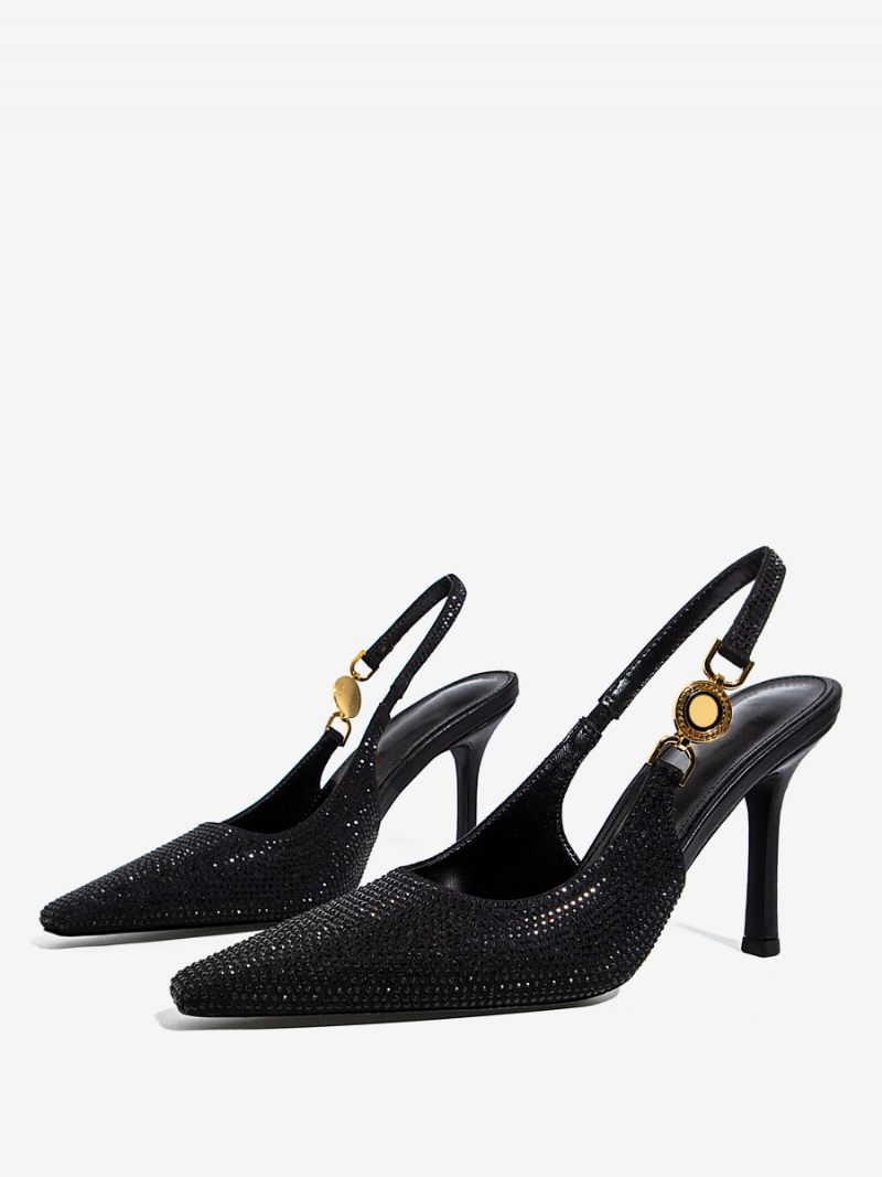 Escarpins Noirs À Talons Aiguilles Et Strass Pour Femmes Chaussures Soirée