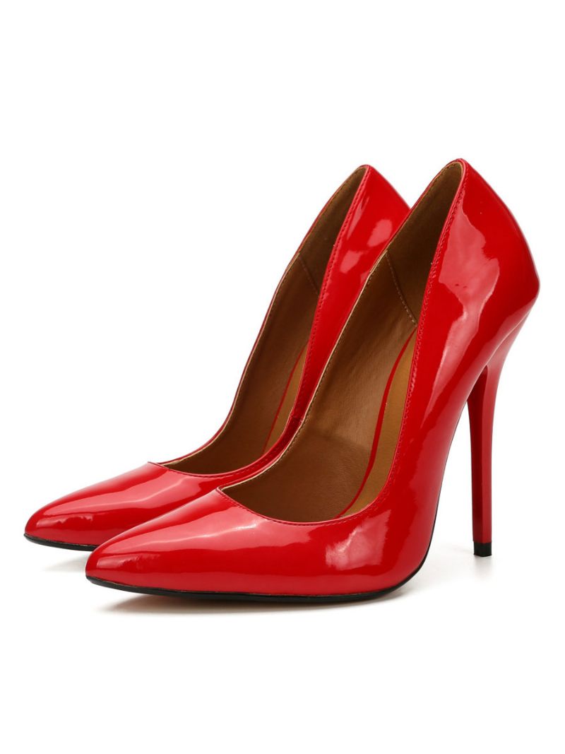 Escarpins À Talons Pour Femmes Cuir Verni Noir - Rouge