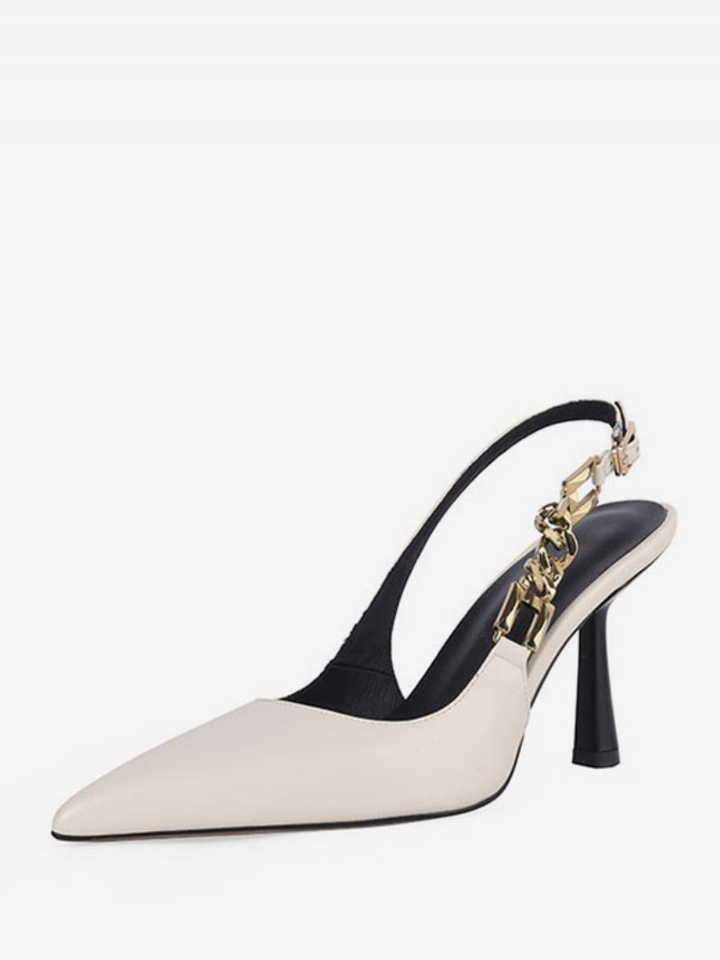 Escarpins À Talons Hauts Blancs Pour Femmes Bout Pointu Et Chaîne Avec Détail Bride Arrière - Beige