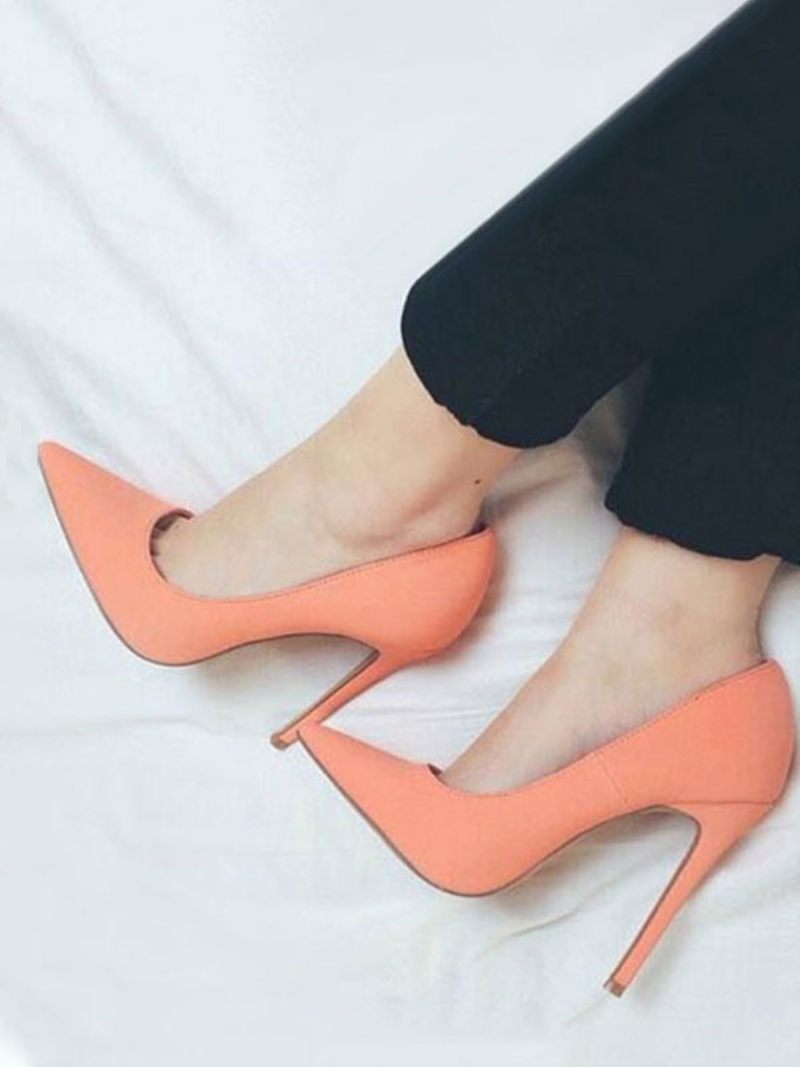 Escarpins À Talons Hauts Daim Bout Pointu Pour Femmes - Orange