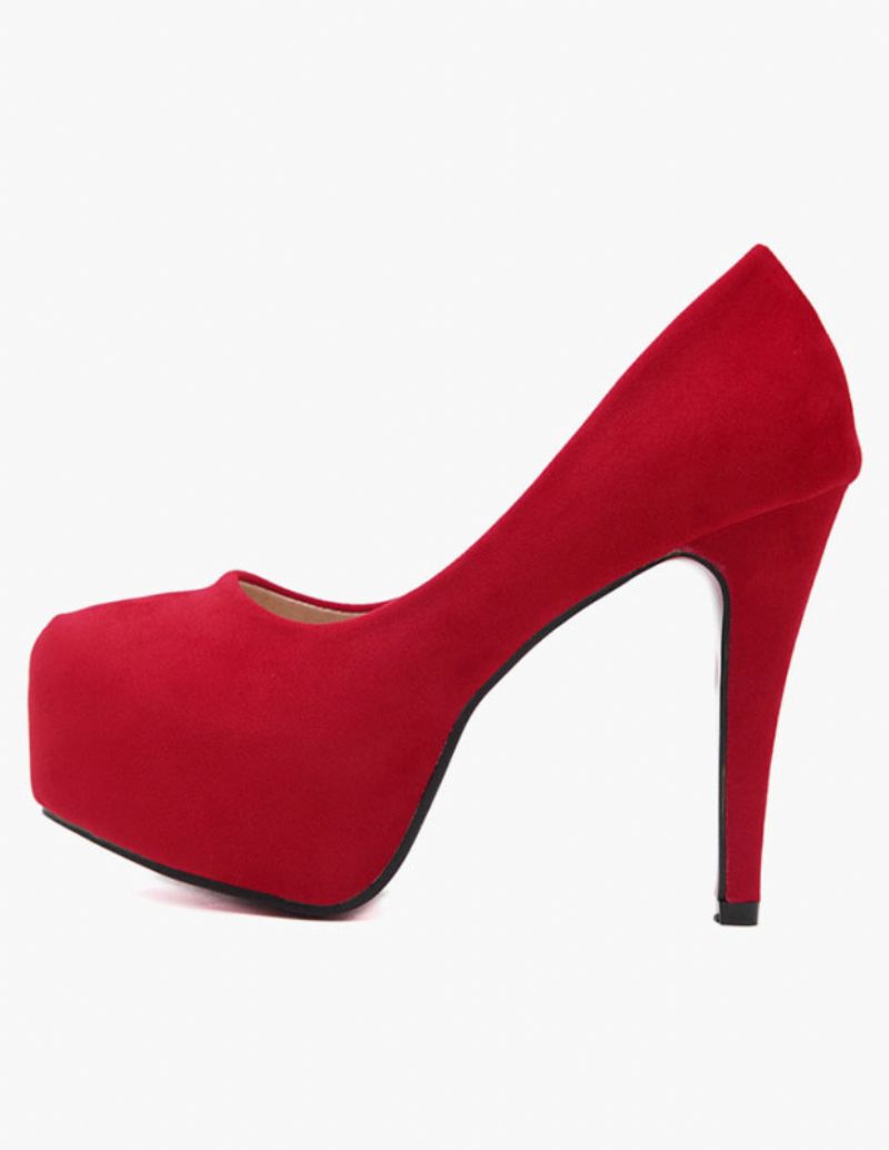 Escarpins À Talons Hauts Daim Bout Rond Pour Femmes Rouges - Rouge