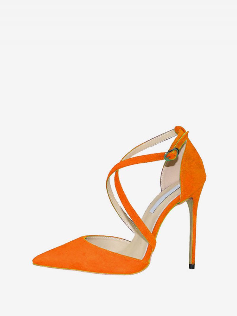 Escarpins À Talons Hauts Daim Pour Femmes Bout Pointu Croisés Aiguilles Bal Promo - Orange