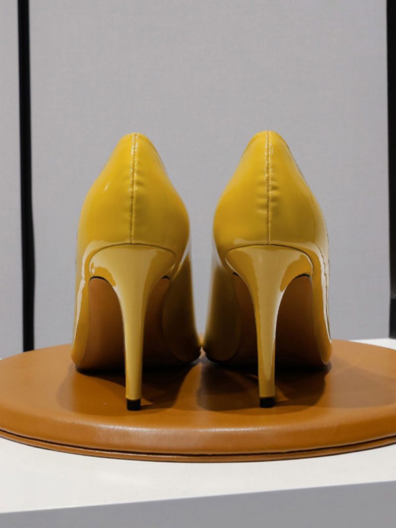 Escarpins À Talons Hauts Et Bas Pour Femmes Aiguilles Dessus Pu Verni - Jaune