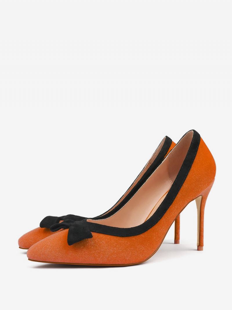 Escarpins À Talons Hauts Pour Femmes Enfiler Daim Bout Pointu Avec Nœud - Orange