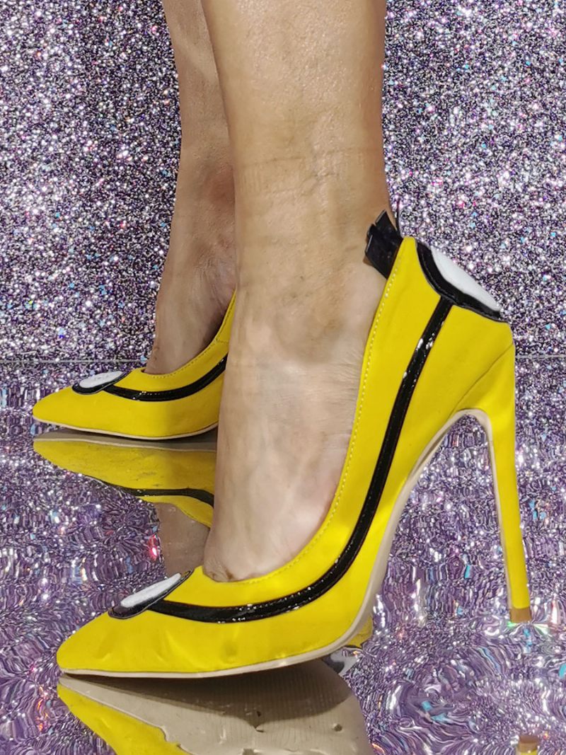 Escarpins À Talons Hauts Pour Femmes Grande Taille Talon Aiguille Dessus Micro-daim - Jaune