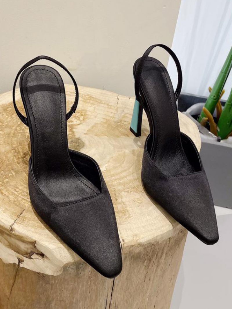 Escarpins À Talons Hauts Noirs Pour Femmes Bout Pointu Bride Arrière Aiguilles - Noir