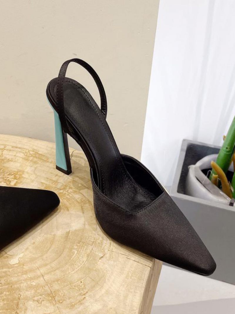 Escarpins À Talons Hauts Noirs Pour Femmes Bout Pointu Bride Arrière Aiguilles - Noir