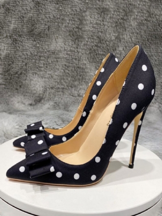 Escarpins À Talons Hauts Noirs Pour Femmes Bout Pointu Nœud Pois Vintage