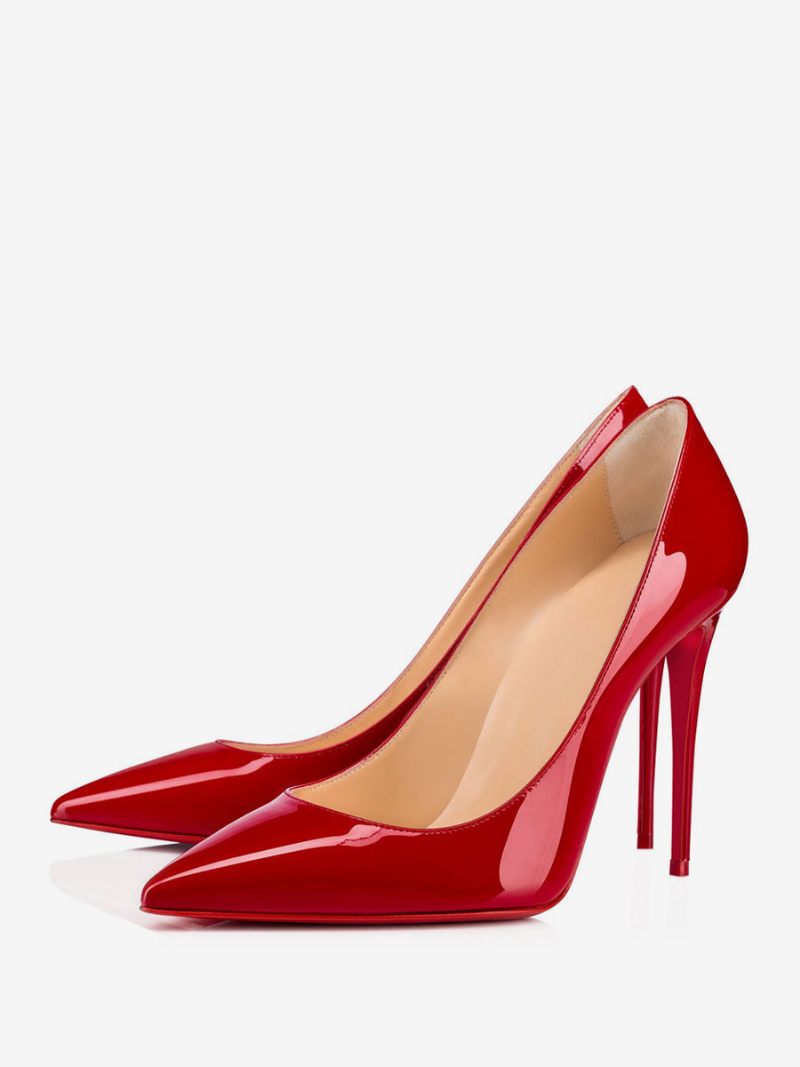 Escarpins À Talons Hauts Noirs Pour Femmes Chaussures Habillées Bout Pointu Et Aiguilles - Rouge