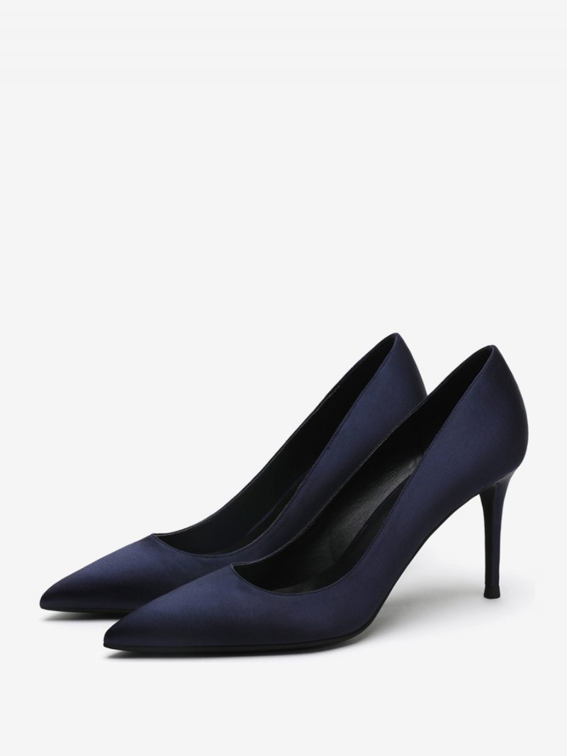 Escarpins À Talons Hauts Satin Pour Femmes Noirs Bout Pointu Et Aiguilles - Bleu Profond