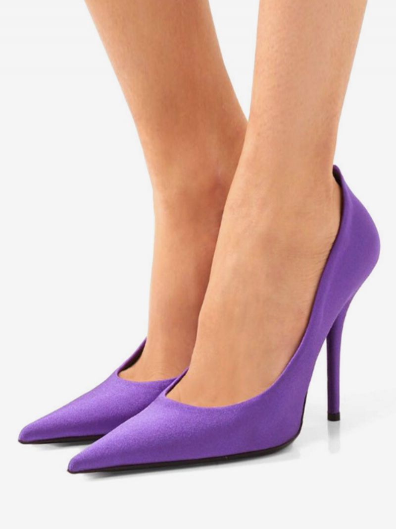 Escarpins À Talons Hauts Satin Violet Bout Pointu Pour Femmes