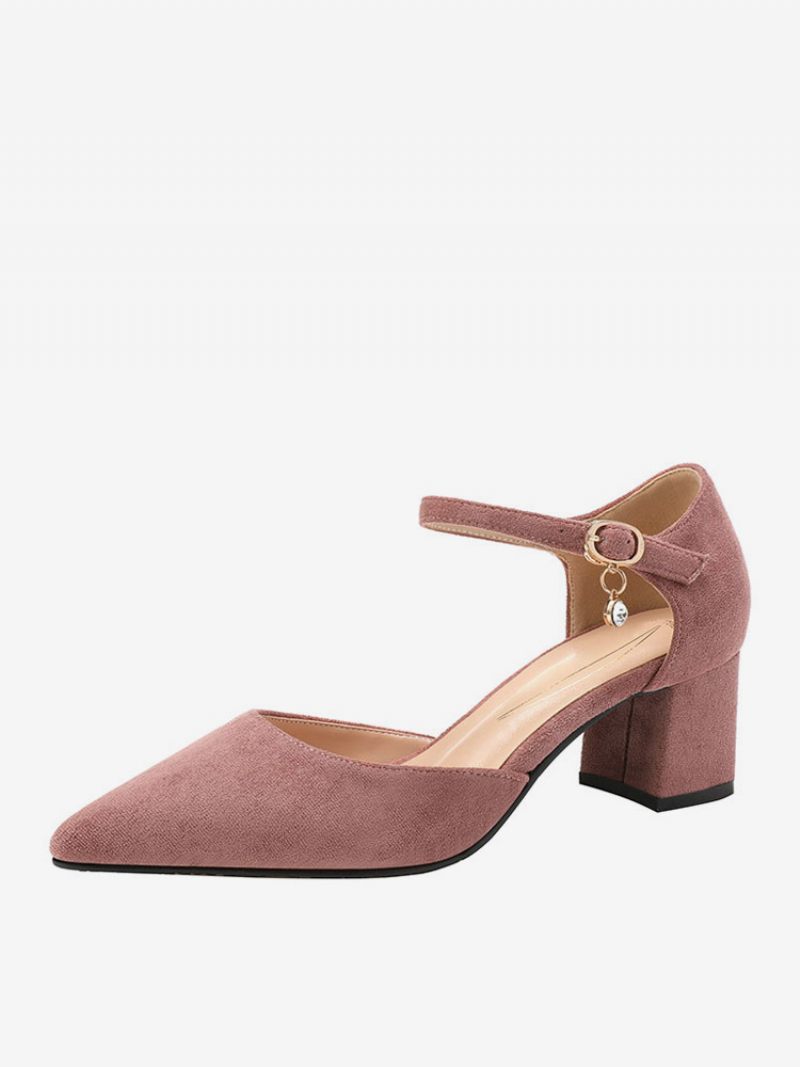 Escarpins À Talons Mi-bas Pour Femmes Bout Pointu Talon Épais Détails Métalliques Fantastiques Cuir Suédé Rose Tendre