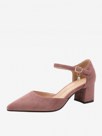 Escarpins À Talons Mi-bas Pour Femmes Bout Pointu Talon Épais Détails Métalliques Fantastiques Cuir Suédé Rose Tendre