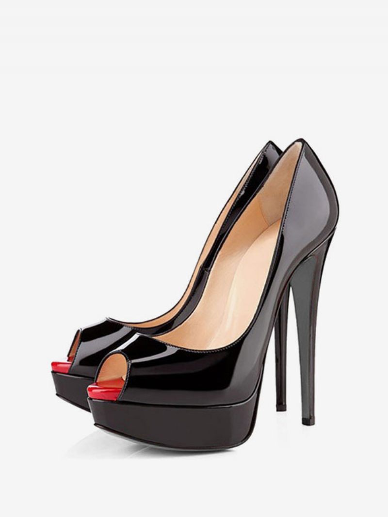 Femmes Noir Peep Toe Talons Plateforme Escarpins À Aiguilles Chaussures Sexy