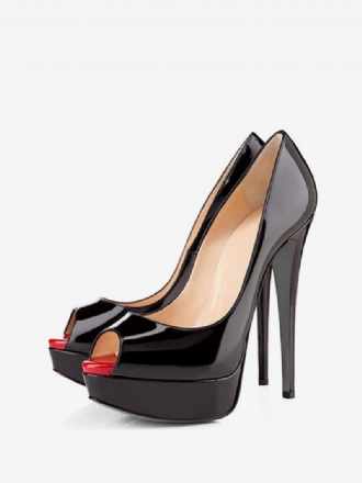 Femmes Noir Peep Toe Talons Plateforme Escarpins À Aiguilles Chaussures Sexy