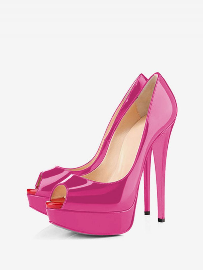 Femmes Noir Peep Toe Talons Plateforme Escarpins À Aiguilles Chaussures Sexy - Rose