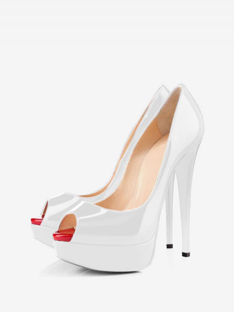 Femmes Noir Peep Toe Talons Plateforme Escarpins À Aiguilles Chaussures Sexy - Blanc