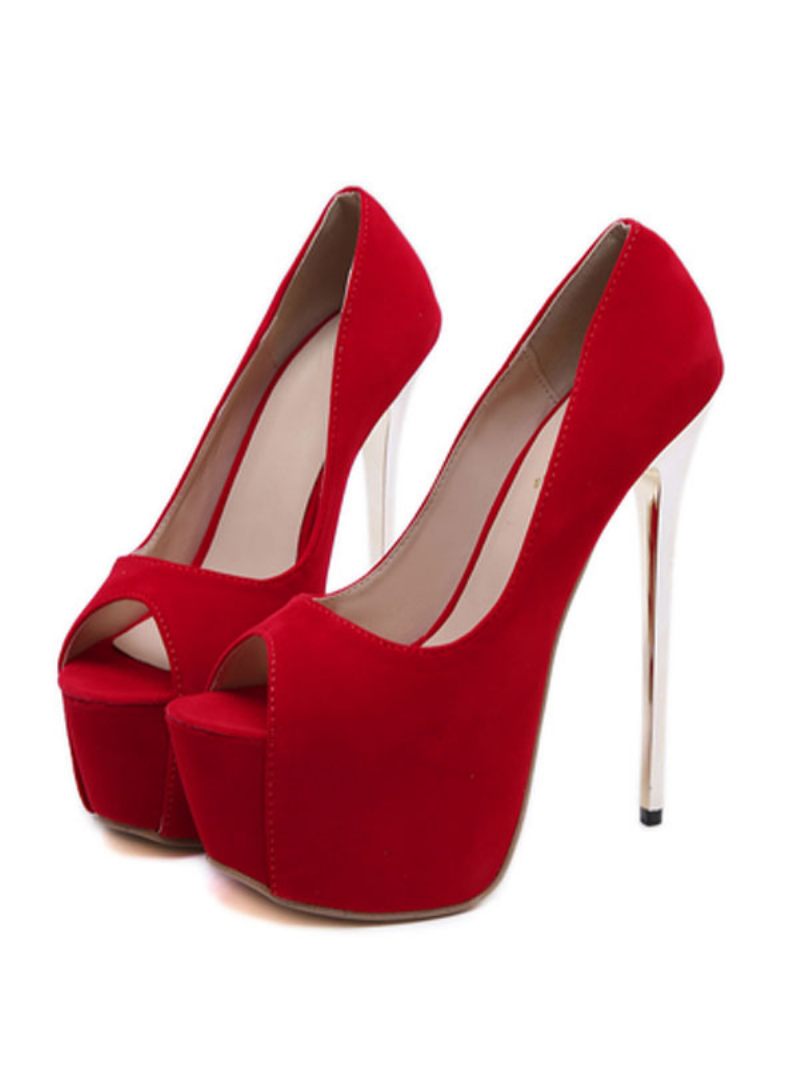 Femmes Peep Toe Talons Plateforme Talon Aiguille Chic Escarpins Sexy - Rouge