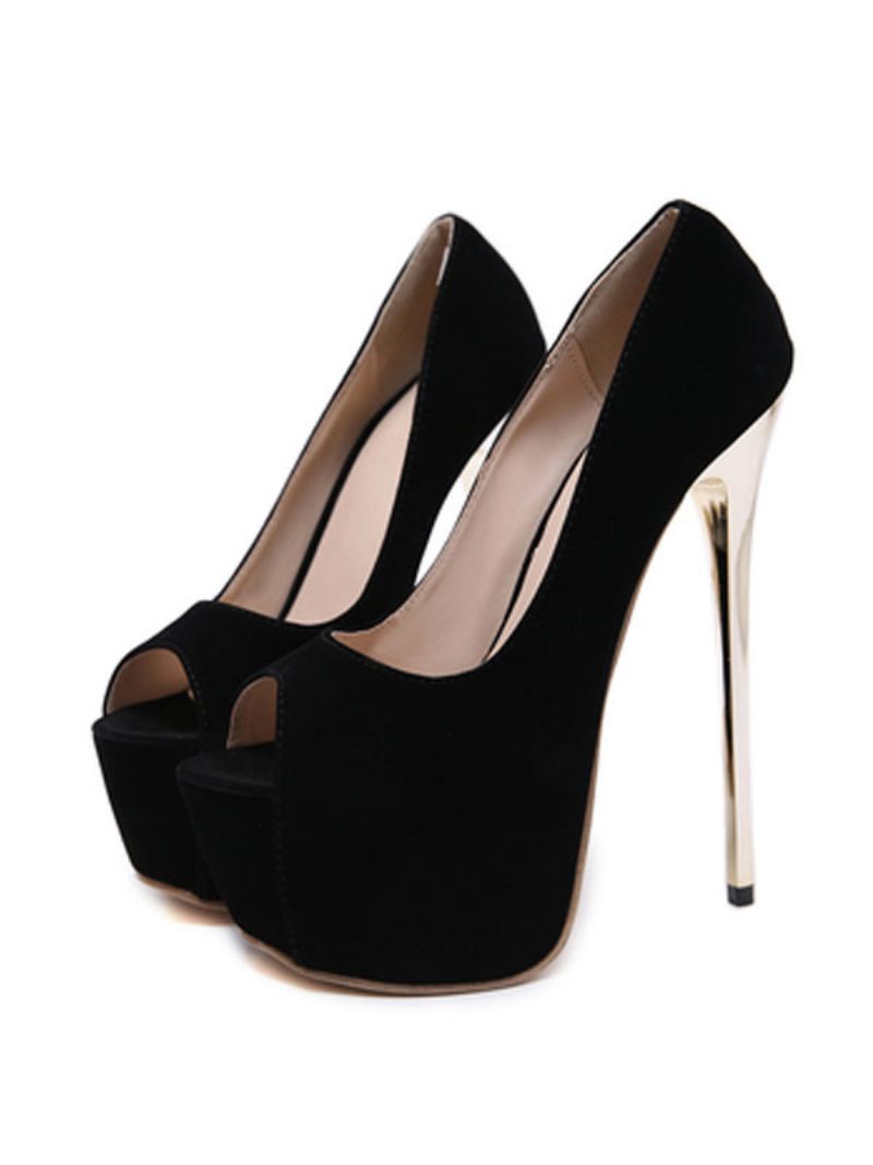 Femmes Peep Toe Talons Plateforme Talon Aiguille Chic Escarpins Sexy - Noir