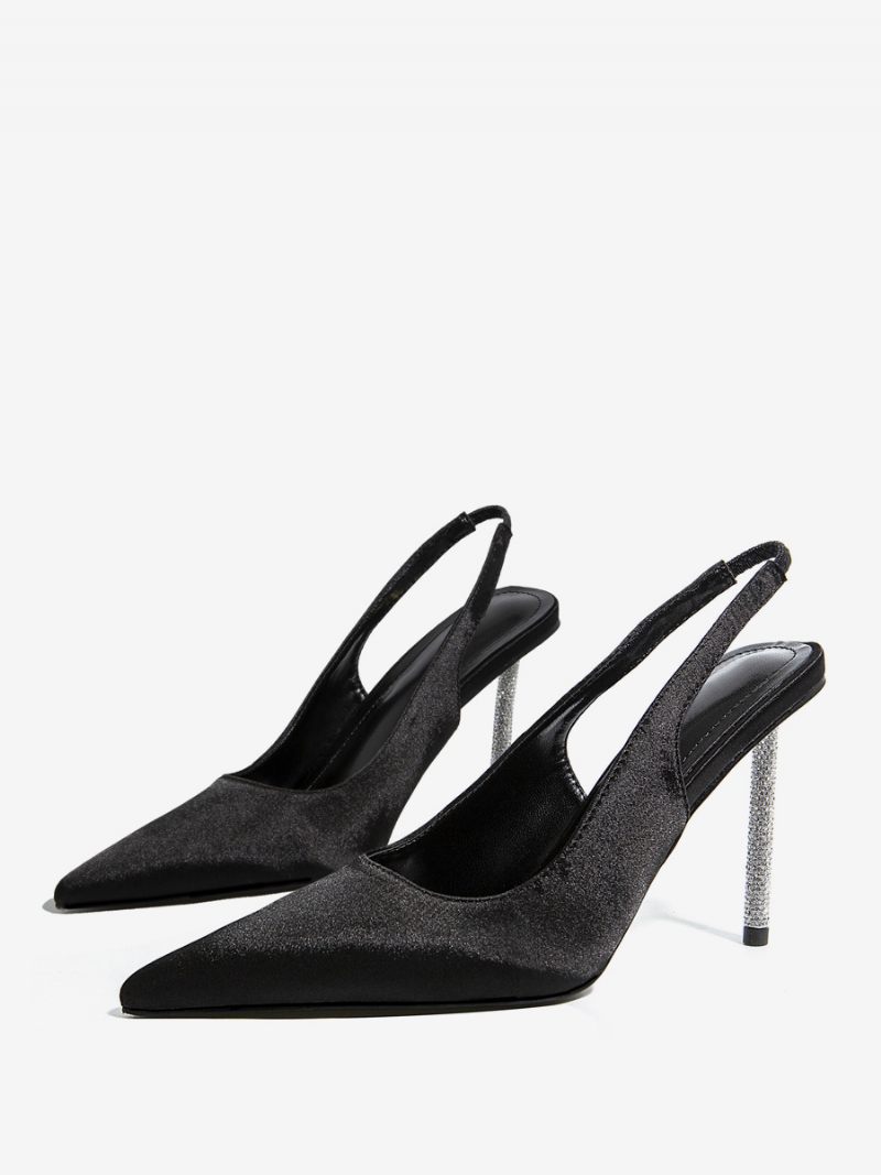 Femmes Satiné Talons Hauts Bout Pointu Talon Aiguille Glitter Cone Slingback Chaussures Soirée