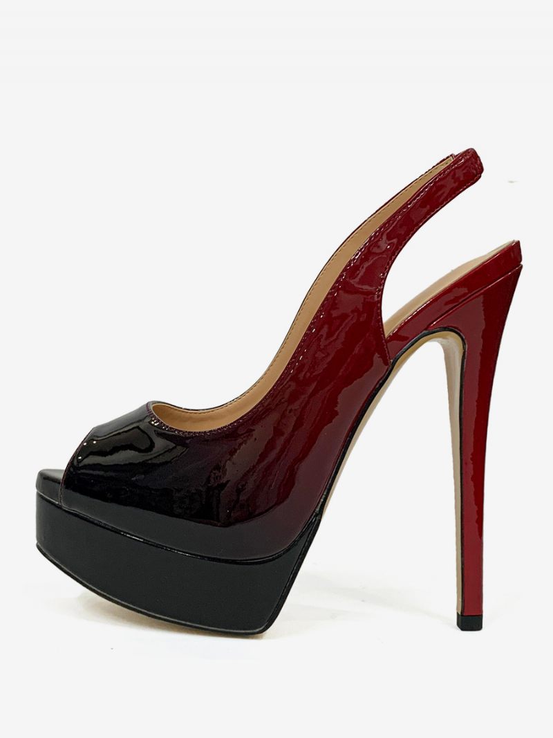 Femmes Talons Hauts Peep Toe Plateforme Talon Aiguille Escarpins - Noir+Rouge